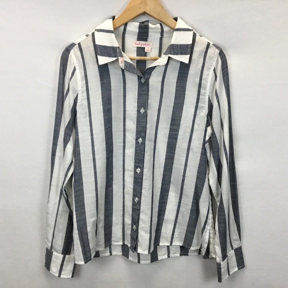 Fresh Produce Striped Long Sleeve Button Up Cotton Shirt Size S Costal Beach